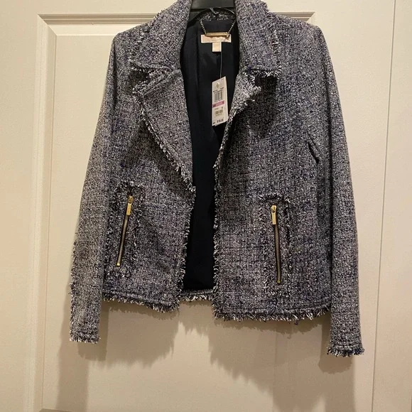 MICHAEL KORS NWT MOTORCYCLE JACKET Size-6 NAVY - Picture 2 of 6